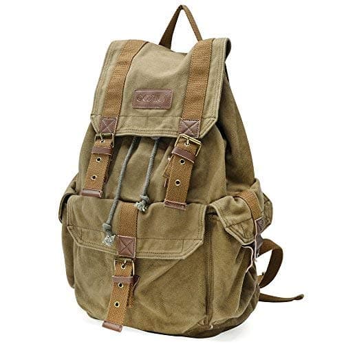 GOOTIUM Canvas Backpack - Vintage Outdoor Rucksack Travel Day Pack, Army Green — view 3