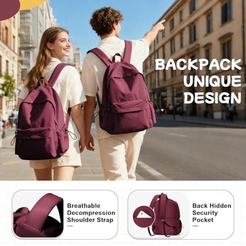 HYC00 School Backpack Womens, Causal Travel School Bags 14 Inch Laptop Backpack Rucksack Bag for Women Teenage Girls Boys Lightweight College Rucksack Water Resistant Bookbag Work Daypack, Red — view 4