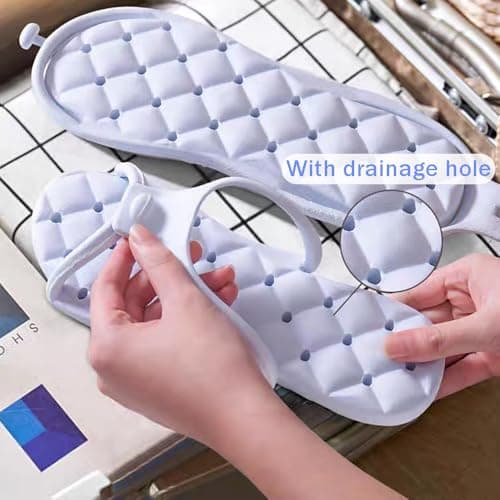 OULIGET Foldable Travel Shower Shoes with Holes,Dry Quickly Non Slip Bath Slippers,Portable Hotel Lightweight Sandals for Spa Nail Salon Beach Pool Gym, Blue, 8.5-9 Women/7-8 Men — view 5