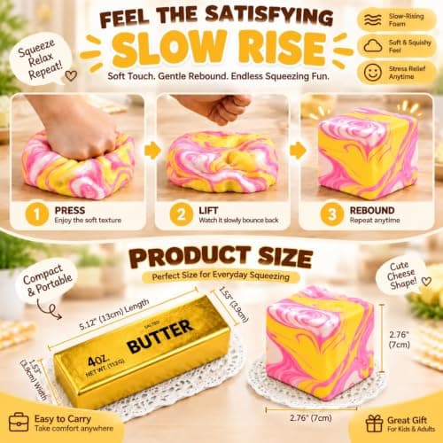 3Pcs Golden Butter and Cheese Squishy Toys, Slow Rising Fidget Toy — view 5