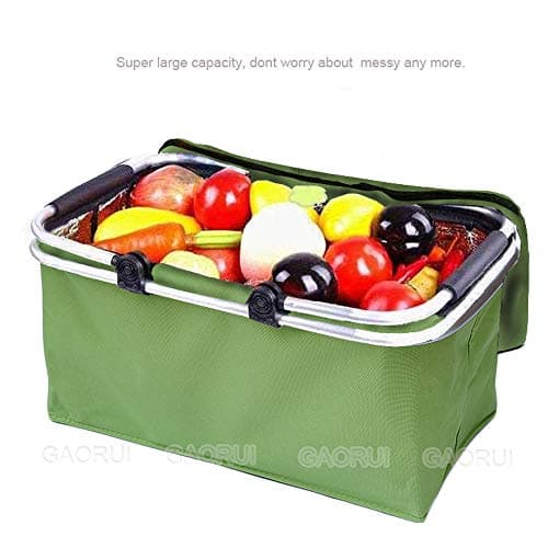 Insulated Picnic Basket Cooler Bag Reusable Lunch Bag Folding Collapsible Cooler Basket 30L for Camping Sports Beach Travel (Orange) — view 3