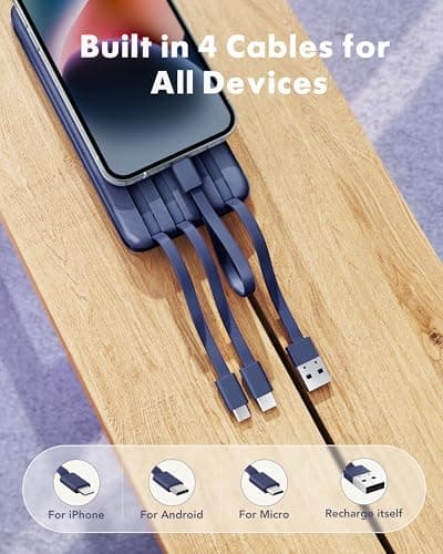 Charmast Power Bank with Built in Cables X 4, 10000mAh Portable Charger — view 2
