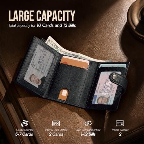 YESIIW Slim Wallet Pop-up Card Case for 9 Cards, Card Wallet with RFID Protection, Men's Wallet with XL Coin Compartment (Shiny Black, XL Coin Compartment), 004-Black, Magnetisch Münzfach, Minimalist — view 3