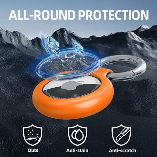 Inesore Holder for Apple AirTag, Waterproof Case & Carbon Fiber Look for Air Tag, Scratch Resistant Holder for Pet Collar, Luggage Tag and Keyring (Orange) — view 4