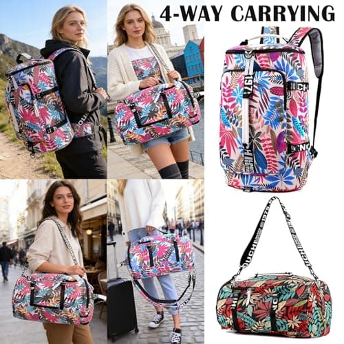 Hiking Backpack, 40L Waterproof Lightweight Rucksack for Women, Floral Duffle Travel Shoulder Bag, Laptop Gym Tote Bag, Durable Unisex Daypack for School Outdoor Sports Walking Camping Climbing — view 2