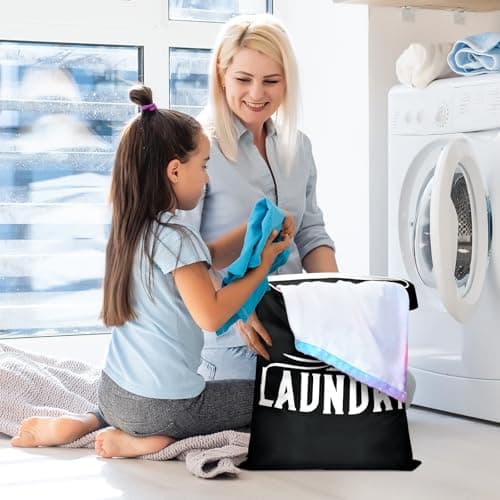 2PCS Travel Laundry Bags, Large Waterproof Dirty Clothes Bags Organizers with Handle, Washable Wet Dry Bags for Swimming Suit, Gym, Bathing, Fitness, Yoga (Black+Blue) — view 5