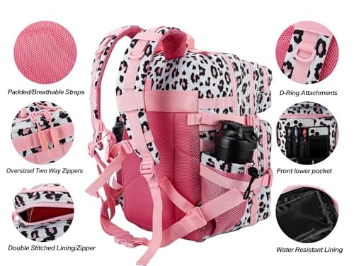 LHI Military Tactical Backpack for Men and Women 45L Large waterproof Rucksack for School, Hiking, Trekking, Hunting - Pink leopard — view 6