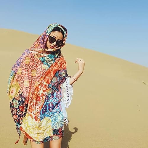 Boho Print Scarf - Soft Cotton Lightweight Wrap Retro Bohemian Style Fashion Accessory | Stylish Scarp With Comfortable Fabric For Autumn Winter Looks, Beach Travel, Summer — view 2