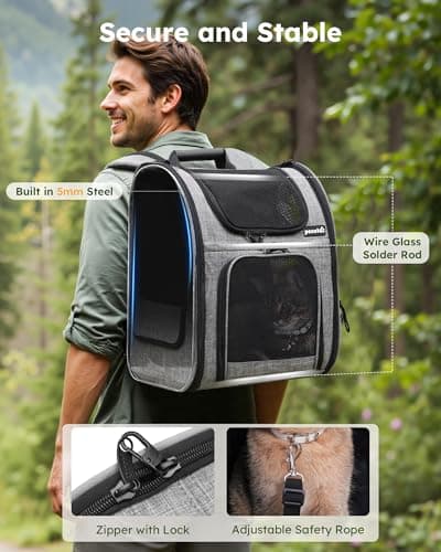 pecute Cat Backpack Dog Backpack, Breathable Dog Rucksack, Grey,L — view 4