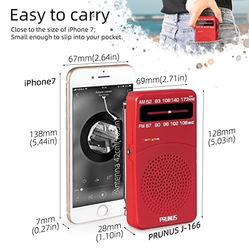 J-166 Portable Radio Battery Operated, AM FM Radio Pocket, Small Radio Transistor with Tuning Light, Back Clip, Excellent Reception for Outdoor & Indoor & Emergencies by PRUNUS — view 2