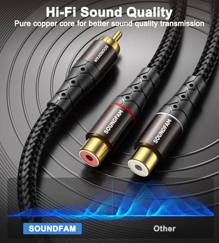 SOUNDFAM RCA Y Splitter RCA Cable 1 Male to 2 Female Gold-Plated Plug Subwoofer Splitter Stereo Y Adapter for Subwoofer, TV, CD Player, Home Theater-Black(1Feet/30cm) — view 4