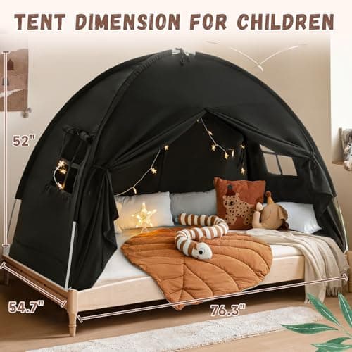 Full Size Bed Canopy Bed Tents Dream Tent on Bed Privacy Space Blackout Sleeping Tents Indoor Breathable Portable Cottage Drafty Room Floor Bed Tents (Large Black) — view 2