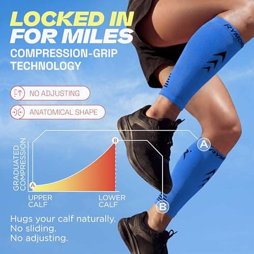 Rymora Compression Calf Sleeves for Men & Women (Ideal for Sports, Running, Shin Splints & More) (One Pair) (Royal Blue) (Large) [L] — view 6