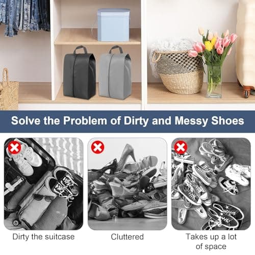 Shoe Bags 8 Pack Travel Shoe Bag Waterproof Shoe Storage Bags Travel Shoe Bags Organizer for Travel Storage and Home Use (Black, Gray) — view 5