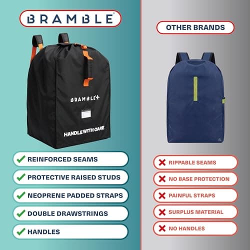 Bramble - Car Seat Travel Bag for Airplane Gate Check - Water Resistant Ballistic Nylon Car Seat Bag with Padded Neoprene Straps, Carry Pouch & ID Window - 80 x 45 x 45cm (Black) — view 4