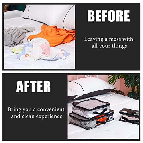 Hillban 6 Pcs Large Clear Packing Cubes for Travel, 3 Sizes PVC Bags, Black, L — view 6