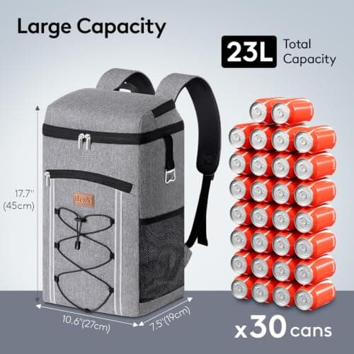 Lifewit 23L Backpack Cooler with Multi-Pockets & Bottle Opener, Grey — view 2