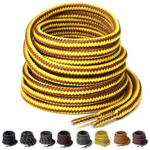 Yusimu Heavy Duty Boot Laces 4.5mm Round Work Hiking, Yellow/Brown, 120cm