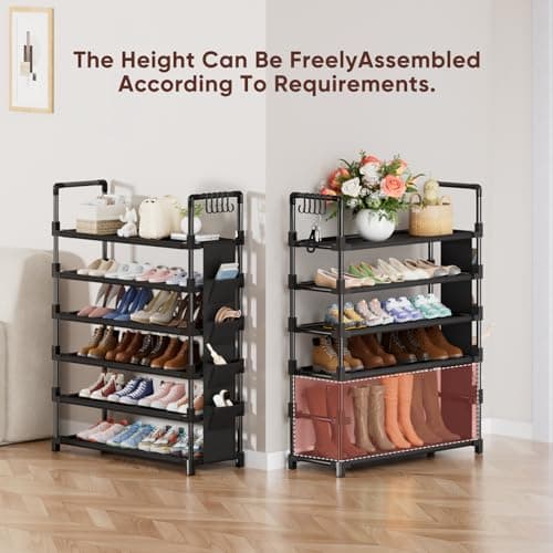 Mavivegue 6 Tier Metal Shoe Rack with 5 Hooks & 4 Side pockets — view 6