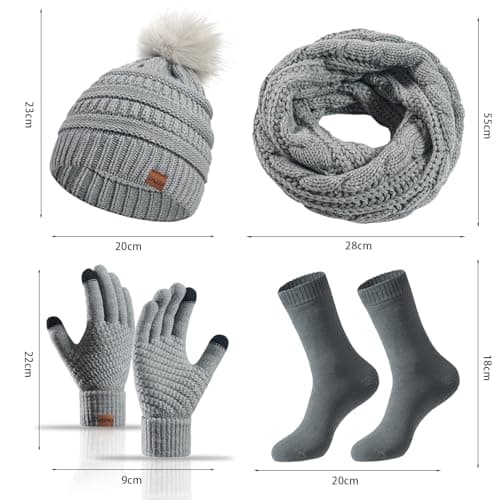 MAZELIKEHOOD Hat Scarf Gloves Set for Women 4Pcs Winter Ladies Warm Knitted Beanie Hat Gloves Socks Scarf Neck Warmer 4 in 1 Cold Weather Set — view 4