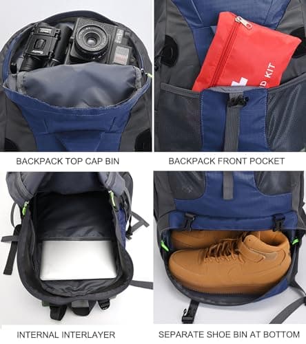 Bseash 50L Hiking Backpack, Water Resistant Lightweight Outdoor Sport Daypack Travel Bag for Camping Climbing Touring (Navy Blue - With Shoe Compartment) — view 4