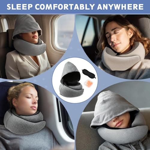 Solvio Travel Pillow for Airplane, Hooded Neck Pillow for Travel with 360° Support, Memory Foam Flight Pillow with Washable Cover, Portable Airplane Essentials for Long Flights, Car and Train — view 6