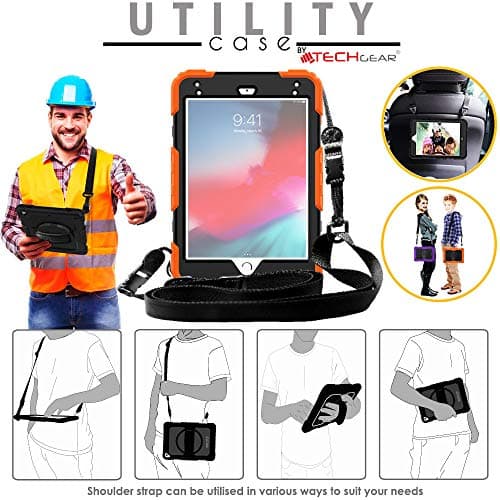 TECHGEAR UTILITY Case fits Apple iPad Mini 5th Gen 2019 / iPad Mini 4 Tough Rugged HEAVY DUTY Armour Shockproof Protect Case 360 Degree Rotating Stand, Hand Strap and Shoulder Strap Case - Orange — view 6