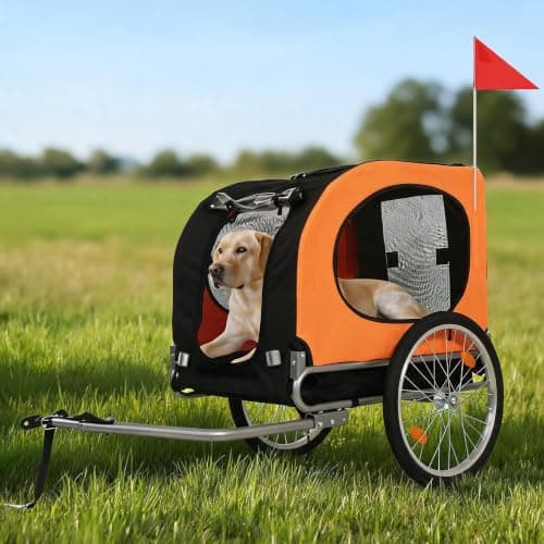 Orange Dog Bike Trailer Foldable Pet Carrier Cart for Travel