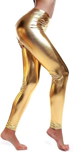 SXME MIGHT SAY Women's Metallic Leggings, Shiny Wet Look, Elasticated Waist, Stretch Pants (UK, Numeric, 8, 22, Regular, Regular, XXL (20-22), Gold) — view 6