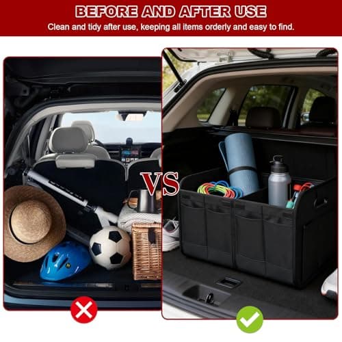 Car Sstorage Box Foldable Car Boot Organiser, Oxford Polyester Waterproof Trunk Organizer with Multi-Compartment, Non-Slip Velcro Base for Cars SUV Trucks, Motorhomes & Boats, Dorm Bedroom Wardrobe — view 5