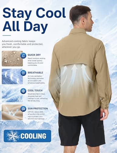 Men's Safari Shirt Roll Up Long Sleeve , UPF 50+ Button Down Hiking Shirts — view 3