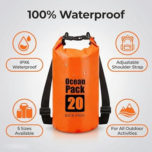RONGZUBAT 5L Waterproof Dry Bag with Adjustable Shoulder Strap, Roll Top Dry Sack, Lightweight Waterproof Bag for Kayaking, Paddle Boarding, Boating, Beach, Swimming, Camping and Travel - Orange — view 5