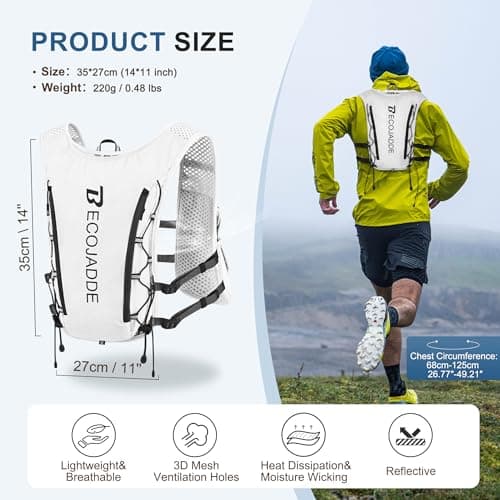 BECOJADDE Running Vest Women 5L Hydration Backpack Lightweight for Mens Womens, Running Backpack Hydration Pack for Marathon, Trail, Cycling, Hiking, Jogging, White — view 4