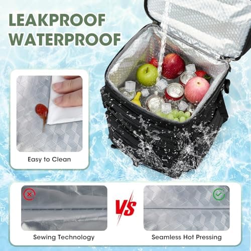 RAINSMORE Cooler Backpack 30L Insulated Cool Bag Rucksack Leakproof Large Capacity Dual Zone Thermal Picnic Backpack Waterproof for Outdoor BBQ Black — view 4