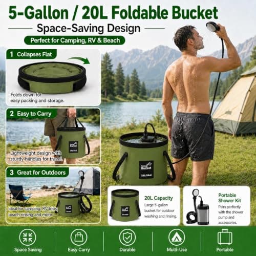 Romicta Portable Shower for Camping, 6000mAh Rechargeable Camping Shower with Intelligent LED Display, Foldable Bucket, 4 Spray Modes, IPX7 Waterproof Outdoor Camp Pump for Hiking, Travel, Car, Pet — view 6