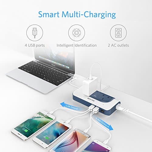 BESTEK Voltage Converter 110V to 230V Step Up Transformer with 4-Port USB Charging US/EU/AU Adapter UK to US Travel Charger, White-Blue — view 3