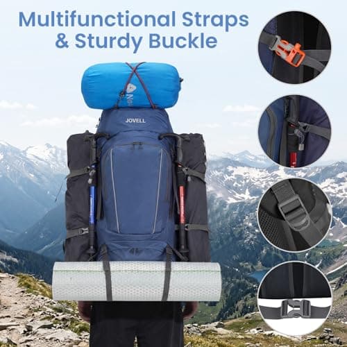 JOVELL Hiking Backpack for Men Women, Large Capacity Durable Trekking Backpack with Rain Cover, Waterproof Lightweight Camping Backpack for Backpacking Travel Mountaineering (Deep Blue) — view 4