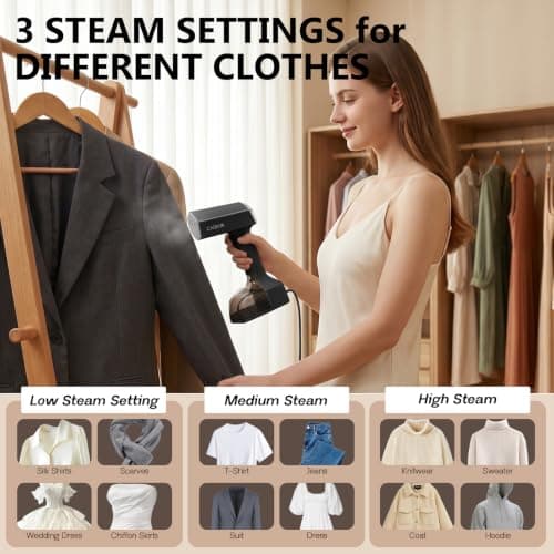 Cadrim Clothes Steamer, 1800W, 2 in 1 Portable Handheld Steamer with Ironing Option, 45g/min Powerful Steam, 350ml Water Tank, Steamer Clothing for Home, Travel and Office (Black) — view 6