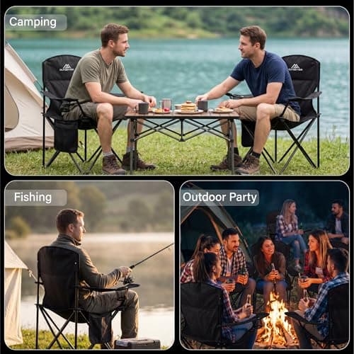 Vivo Technologies Set of 2 Lightweight Folding Portable Camping Chair with Cup Holder and Side Pocket Outdoor Folding 120kg Capacity, Fishing, Picnics and Travel Black — view 6