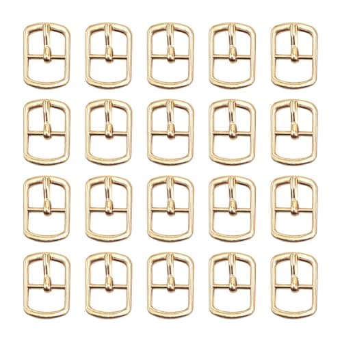 FSSTUD 20 Pcs Small Metal Roller Buckle Single Prong Belt Mini Sewing Webbing Adjustable Shoe Replacement Hardware Pin Center Bar for DIY Craft Golden
