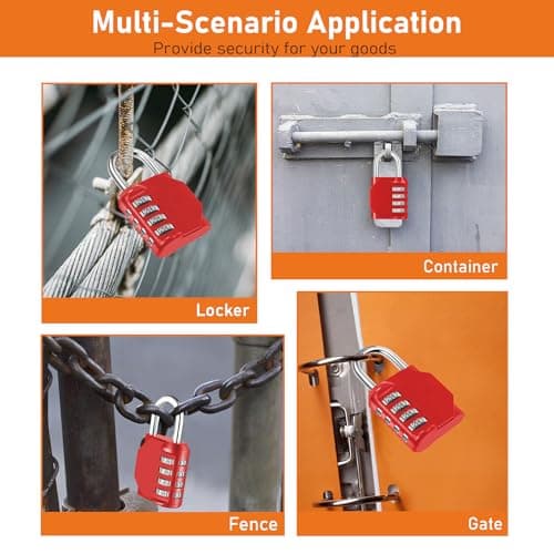 NAGE Padlocks with Code, Combination Lock 4 Digit Gym Locker (1P, Red) — view 6