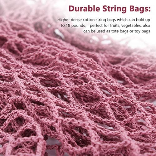 Reusable Net String Shopping Bags,TOTKEN 3 Pack Cotton Mesh Produce Bags Organic Grocery Shopping Bags Tote Handbag for Vegetables Fruits Commodities Outgoing Travel — view 3