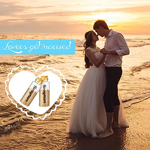 Honeymoon Sand Keepsake Jar Glass Bottle Cylinder Honeymoon Glass Jar with Cork Lid Souvenir for Diy Crafts, Travel, Bride or Newlywed Couple, Wedding Engagement, 55 ml (2 Pieces) — view 5