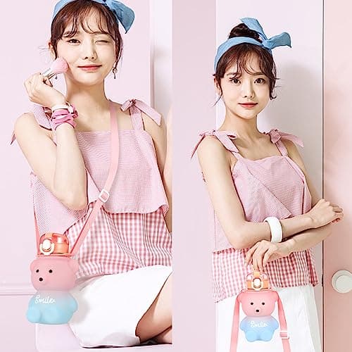 Fuyamp Kawaii Bear Water Bottle With Straw and Strap,800ml Cute Gradient Colorful Water Bottles Portable Leakproof BPA-free Drinking Cups for Kids Girls Women Sports Camping Picnic Hiking Travel — view 6