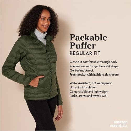 Amazon Essentials Women's Lightweight long-sleeved, water-resistant, packable puffer jacket (available in plus size), Black, L — view 2
