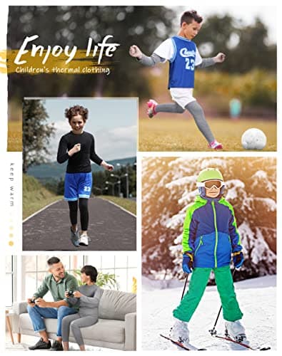 Roadbox Boys Thermal Underwear Set - Kids Fleece Lined Tops & Bottom Compression Soft Long Johns Base Layer for Skiing Black — view 5