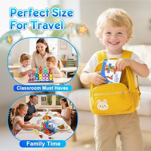 CS COSDDI Magnetic Tiles Travel Toys Set, 42PCS Mini Magnetic Blocks with Iron Case STEM Montessori Travel Toys for Boys & Girls 3+ Year Old Plane Activities for Kids — view 5