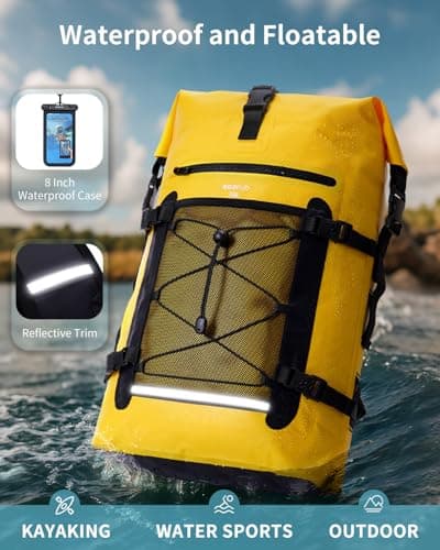 ECOHUB 30L Yellow Waterproof Dry Bag Backpack, Roll-Top Closure, Multi-Sport, Adult — view 5