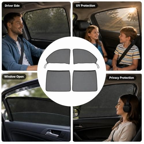 4 Pcs Stretchy Mesh Car Sun Shade, UV Protection Car Sun Shade for Baby Kids Pets, Universal Fit for Front and Rear Side Window for Travel — view 6