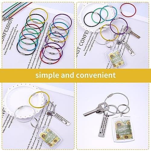 DIVINA VITAE 21 Pcs Wire Keychain Cable Stainless Steel Cable Key Ring 2mm 6 Inch Wire Key Ring for Luggage Tags Students, Office, Home, Outdoor Travel (Multicolor) — view 6